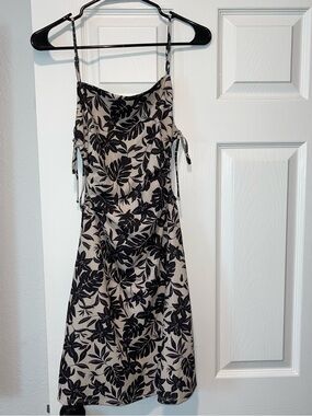 Gianni Bini Black and Cream Floral Spaghetti-Strap Mini Dress